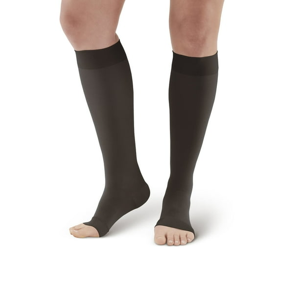 Ames Walker AW Style 291OT Luxury Opaque 20-30 mmHg Firm Compression Open Toe Knee High Stockings Black Large