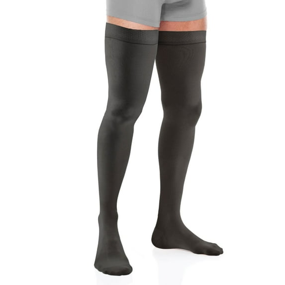 Ames Walker AW Style 294 Men's 20-30 mmHg Closed Toe Thigh High Compression Stockings w/Top Band Black X-Large