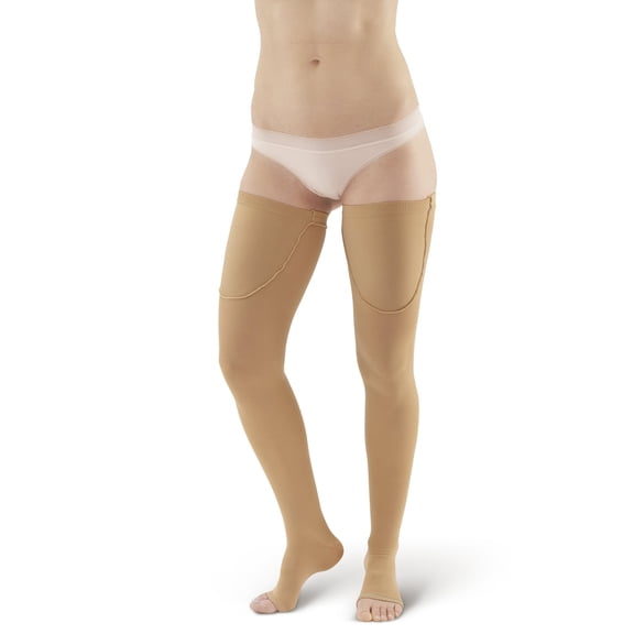 Ames Walker AW Style 320 Anti-Embolism 18mmHg Open Toe Thigh High Compression Stockings Beige Small