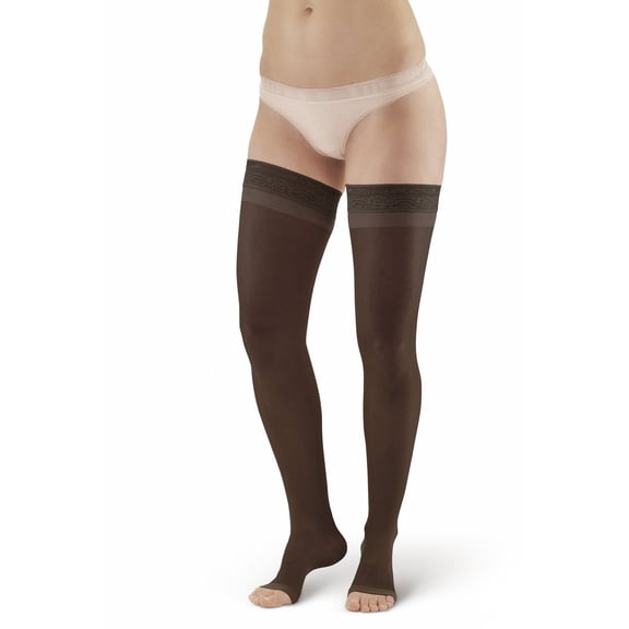 Ames Walker AW Style 4 Sheer Support 15-20 mmHg Moderate Compression Closed Toe Thigh High Stockings w/Top Band Black Large