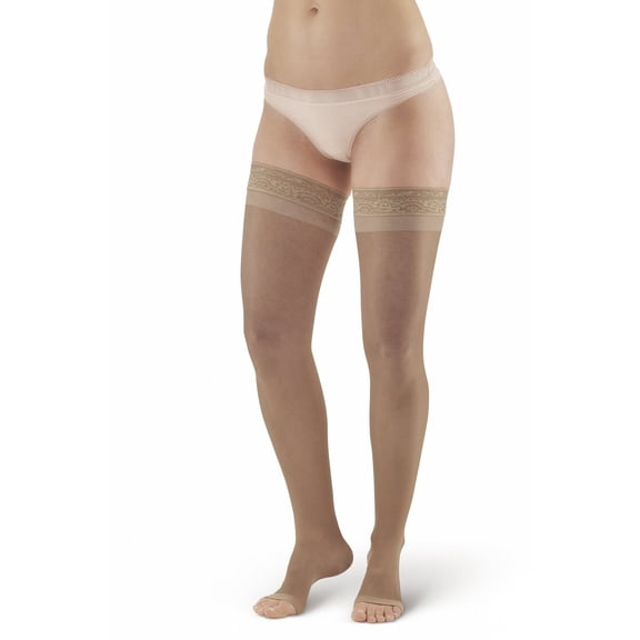 Ames Walker AW 45 Sheer Support Open Toe Thigh Highs w/Top Band 15-20 mmHg