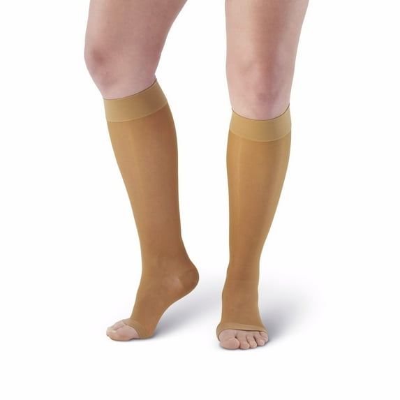 Ames Walker AW Style 41 Sheer Support 15-20 mmHg Moderate Compression Open Toe Knee High Stockings Beige Xlarge