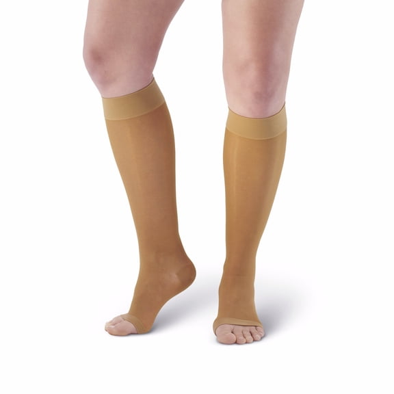 Ames Walker AW Style 41 Sheer Support 15-20 mmHg Moderate Compression Open Toe Knee High Stockings Beige Xlarge