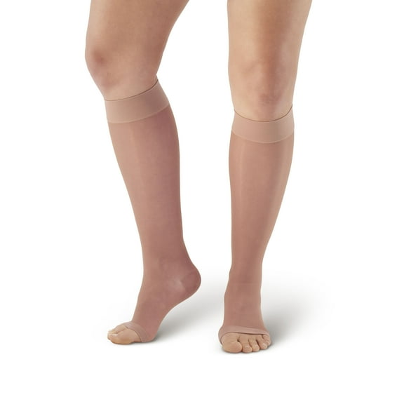 Ames Walker AW Style 41 Sheer Support 15-20 mmHg Moderate Compression Open Toe Knee High Stockings Lt Nude Small