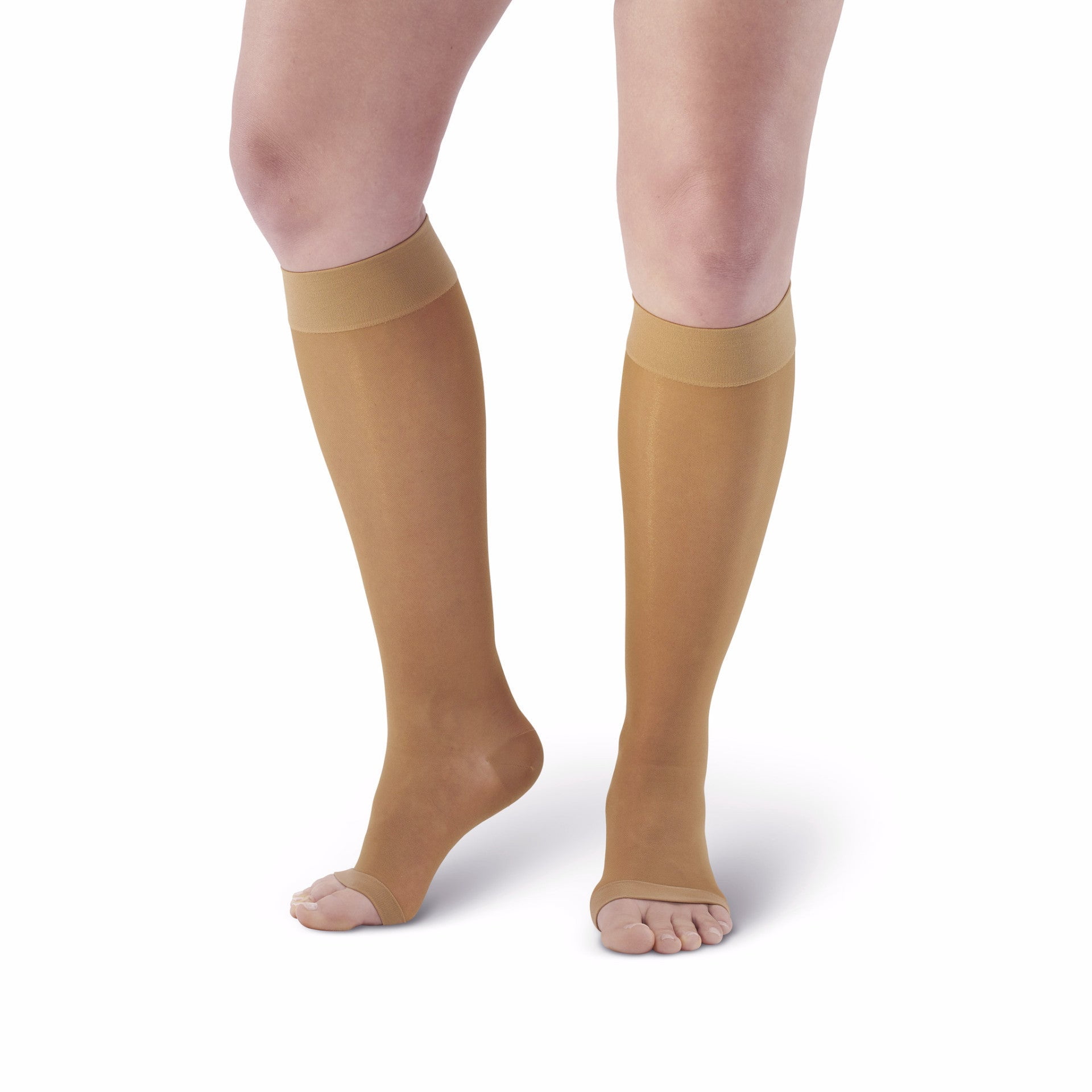 Ames Walker AW Style 44 Sheer Support 20-30 mmHg Firm Compression Open Toe Knee High Stockings Beige Small