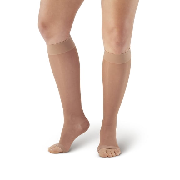 Ames Walker AW Style 44 Sheer Support 20-30 mmHg Firm Compression Open Toe Knee High Stockings Nude Medium