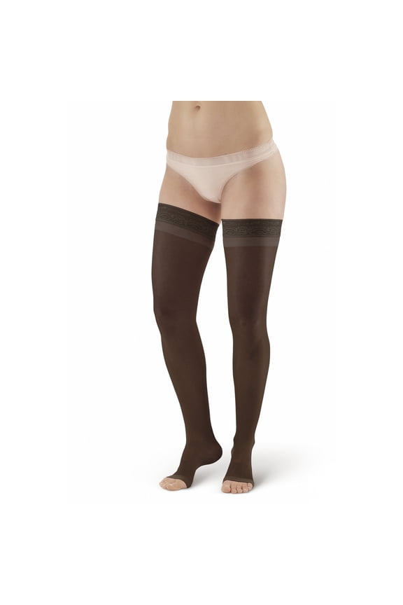AW Style 45 Sheer Support 15-20 mmHg Moderate Compression Open Toe Thigh High Stockings w/Top Band Black XXLarge