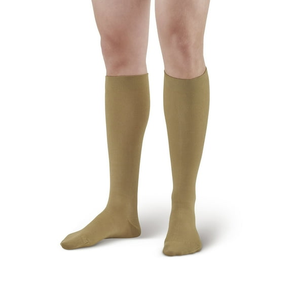 Ames Walker AW Style 624 Men's Premium Rayon 8-15 mmHg Firm Compression Knee High Socks Khaki Medium