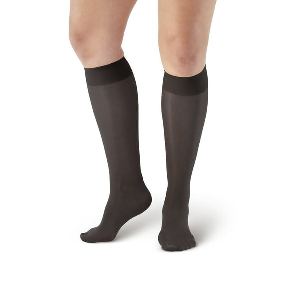 Ames Walker AW Style 76 Soft Sheer 8-15 mmHg Mild Compresion Knee High Stockings Black Medium