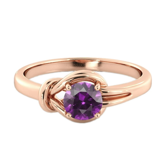 Amethyst 0.50 CT Ring 14K Rose Gold Knot 4 prongs Round