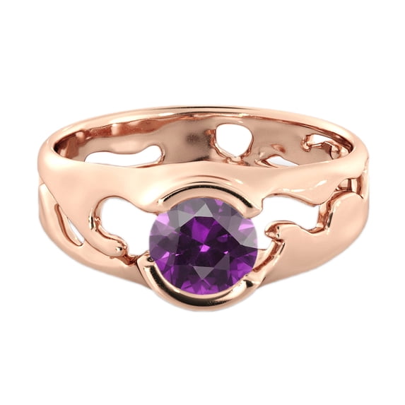 Amethyst 1 CT Ring 14K Rose Gold Unique Solitaire Designer
