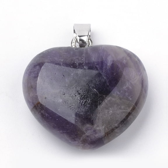 Amethyst 1 pc Natural Amethyst Pendants with Alloy Findings Heart Platinum 27~29x28x11mm Hole: 3.5x5mm