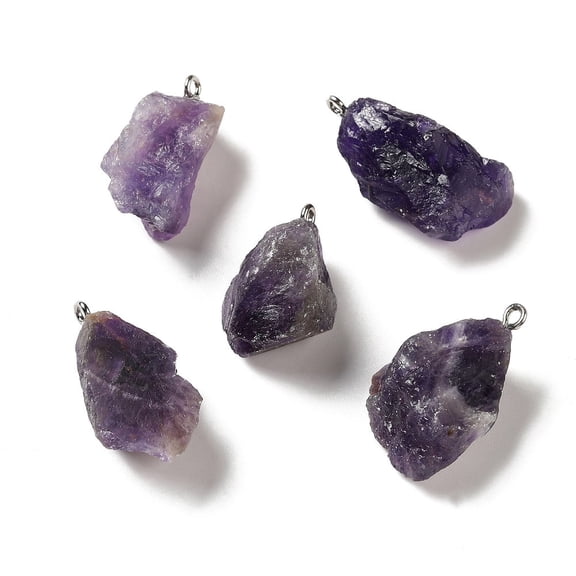 Amethyst 10 pc Raw Rough Natural Amethyst Pendants Nuggets Charms with Platinum Plated Iron Loops 21~34.5x15~25.5x10~17mm Hole: 2mm