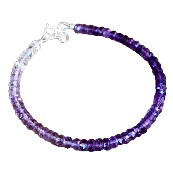 Amethyst 3-3.5mm Rondelle Shape Faceted Cut Beads 7 inch Adjustable Silver Plated Clasp Bracelet for men, women, unisex. Link Chain Stacking Bracelet.|LINK_00287