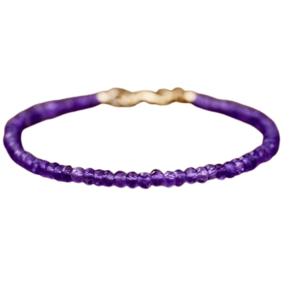 Amethyst 3-3.5mm Rondelle Shape Faceted Cut Beads 7 inch Gold Plated Clasp Bracelet for men, women, unisex. Link Chain Stacking Bracelet.|LINK_00294