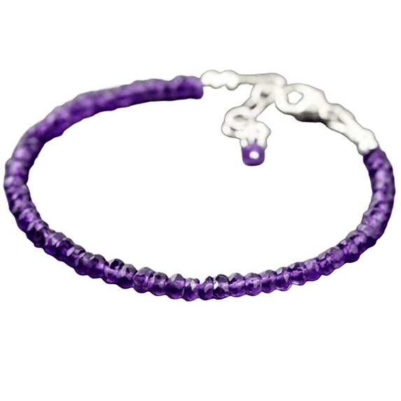 Amethyst 3.5mm Rondelle Shape Faceted Cut Beads 7 inch Adjustable Silver Plated Clasp Bracelet for men, women, unisex. Link Chain Stacking Bracelet.|LINK_00271