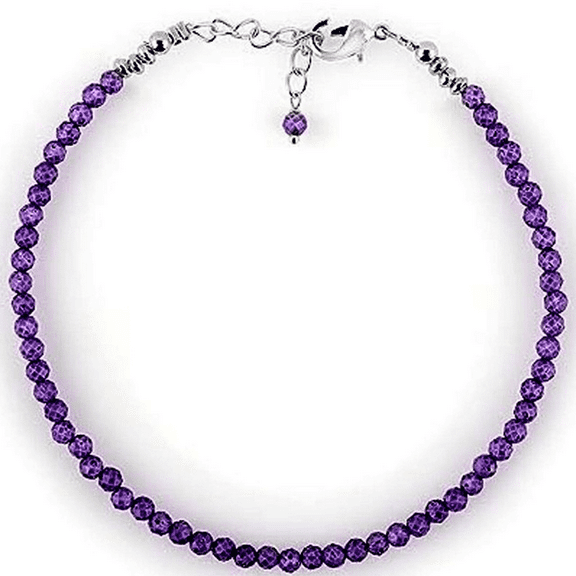 Amethyst 3mm Round Shape Faceted Cut Beads 7 inch Adjustable Silver Plated Clasp Bracelet for men, women, unisex. Link Chain Stacking Bracelet.|LINK_00410