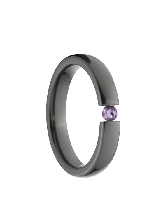 Amethyst 4mm Black Zirconium Tension Set Ring