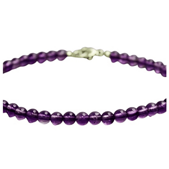 Amethyst 4mm Round Shape Smooth Cut Beads 7 inch Silver Plated Clasp Bracelet for men, women, unisex. Link Chain Stacking Bracelet.|LINK_00446