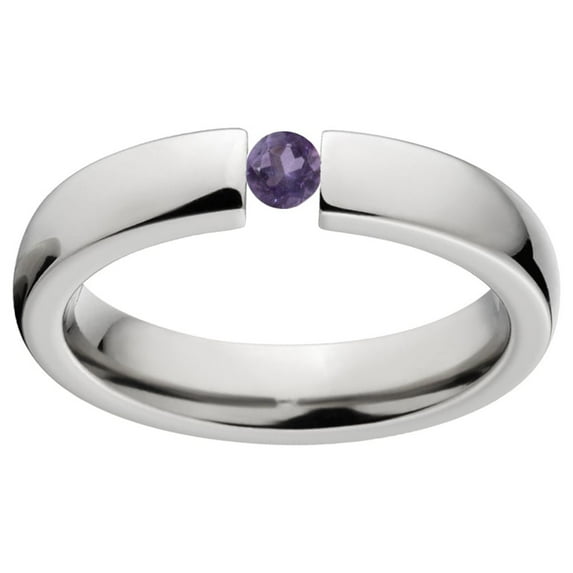 Amethyst 4mm Stainless Steel Tension Set Ring