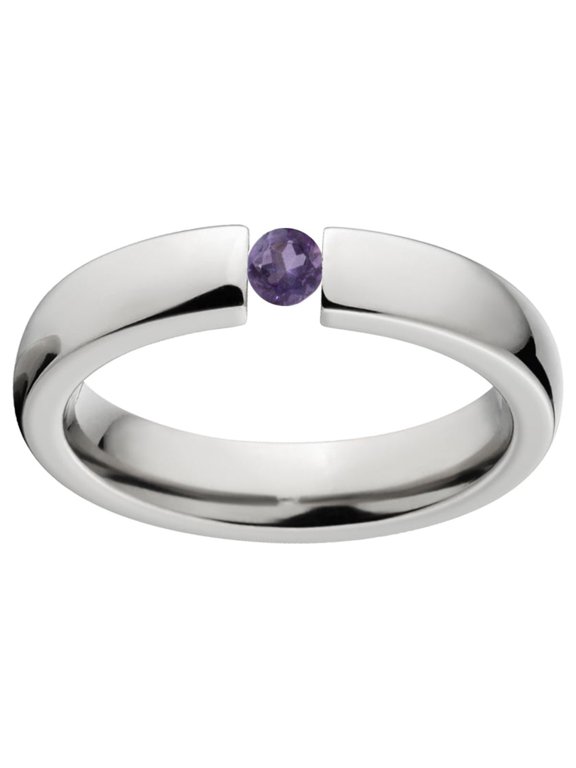 Amethyst 4mm Stainless Steel Tension Set Ring