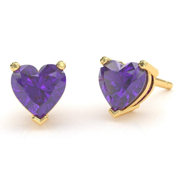 Amethyst 5mm Heart Stud Earrings in 14k Yellow Gold