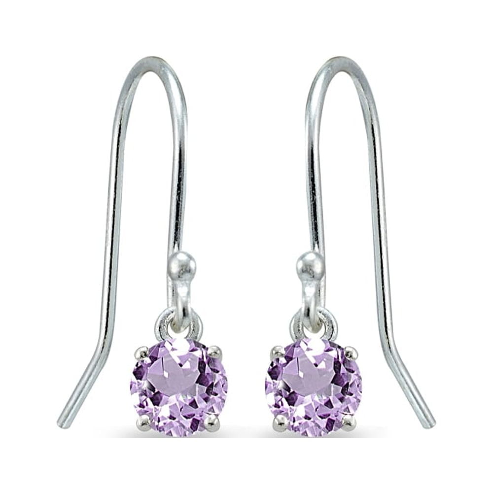 Amethyst 5mm Round Small Solitaire Sterling Silver Dangle Earrings