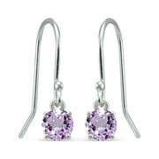 Amethyst 5mm Round Small Solitaire Sterling Silver Dangle Earrings