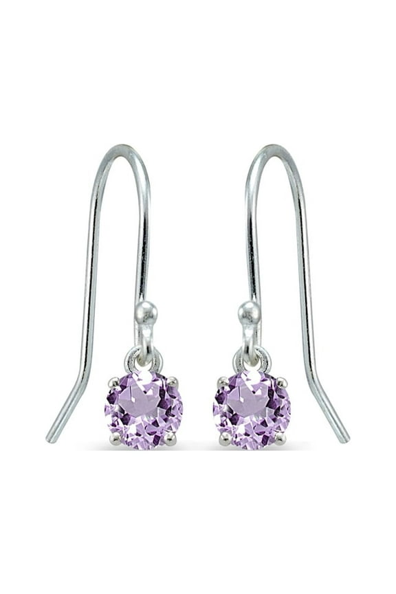 Amethyst 5mm Round Small Solitaire Sterling Silver Dangle Earrings