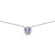 DESIGNS BY FMC Amethyst 6mm Round Bezel-Set Dainty Sterling Silver Choker Necklace