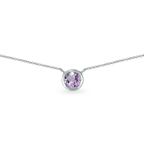 Amethyst 6mm Round Bezel-Set Dainty Sterling Silver Choker Necklace