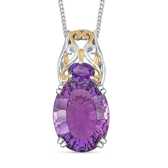 Amethyst 9.65 ctw Pendant Necklace in 18K Vermeil Yellow Gold and Rhodium Plated Sterling Silver 20 Inches Birthday Christmas Gifts