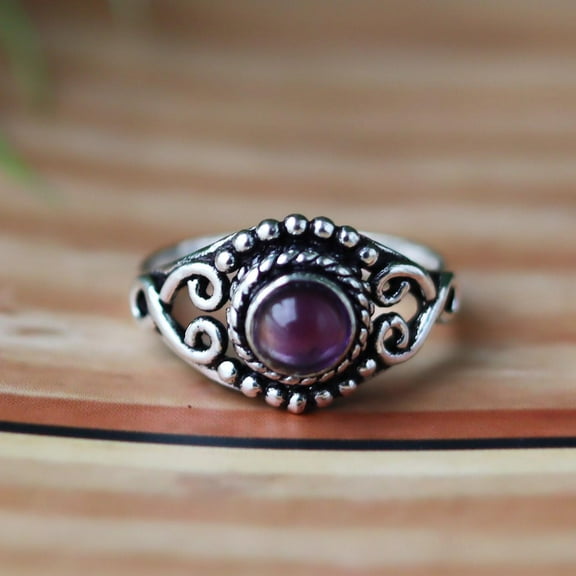 Amethyst 925 Sterling Silver Ring: Handmade Boho Jewelry