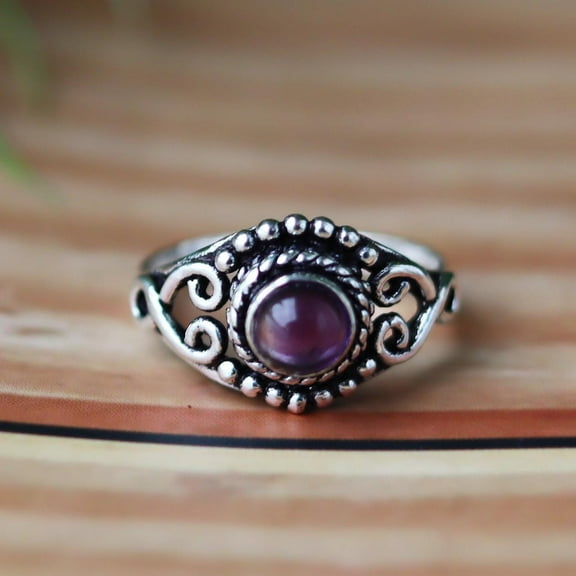 Amethyst 925 Sterling Silver Ring: Handmade Boho Jewelry