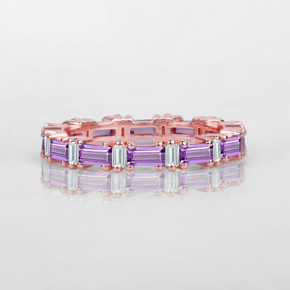 Amethyst Alternative Eternitye Diamond Wedding Band Ring, 925 Starling Silver Minimalist Bridal Ring, Stacking Band Prong Set Handmade Fine Jewlery Ring.
