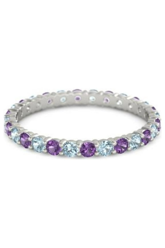 Amethyst Aquamarine Round 2.50 MM Eternity 925 Sterling Silver Women Stacking Ring