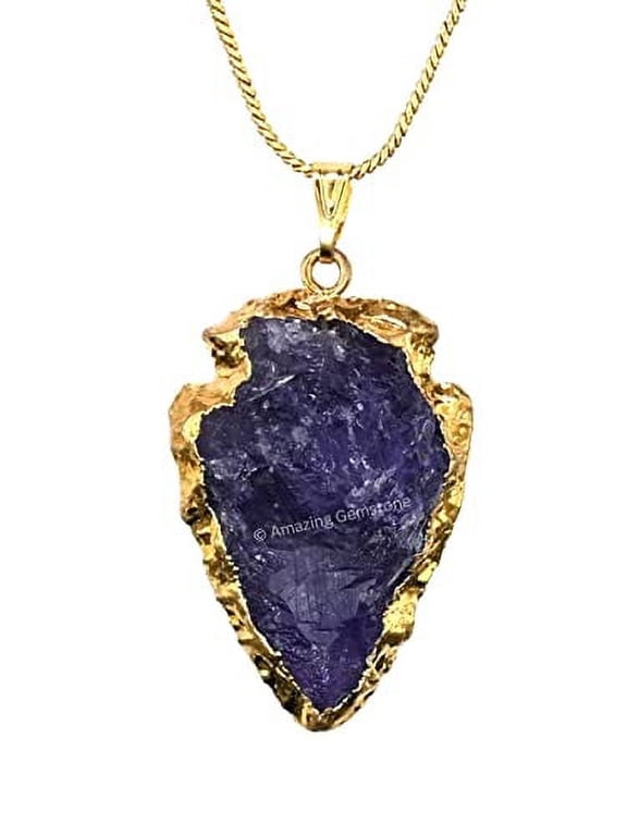Amethyst Arrowhead Necklace for Men Women (Gold Edged)