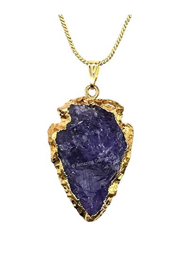 Amethyst Arrowhead Necklace for Men Women (Gold Edged)