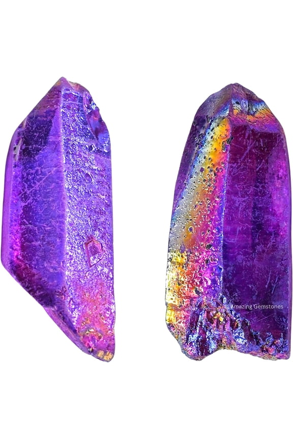 Amethyst Aura Quartz Raw Pencil Points Crystals (2 Pieces)