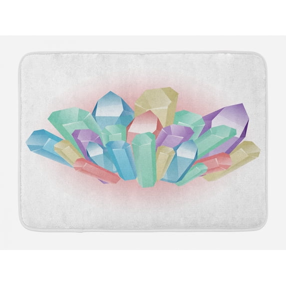Amethyst Bath Mat, Natural Uncut Minerals Crystals Gems and Diamonds Pattern Colorful Illustration, Plush Bathroom Decor Mat with Non Slip Backing, 29.5" X 17.5", Multicolor, by Ambesonne