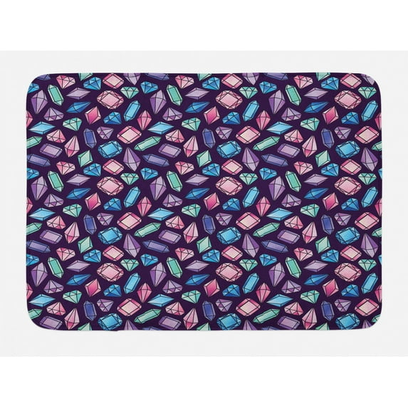 Amethyst Bath Mat, Precious Gemstones and Crystals Pattern in Various Colors Abstract Colorful Theme, Plush Bathroom Decor Mat with Non Slip Backing, 29.5" X 17.5", Multicolor, by Ambesonne