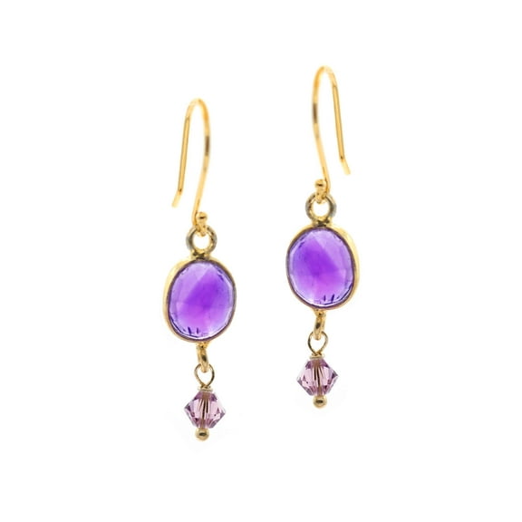 Amethyst Bezel Set Drop Earrings with Austrian Crystal Accents
