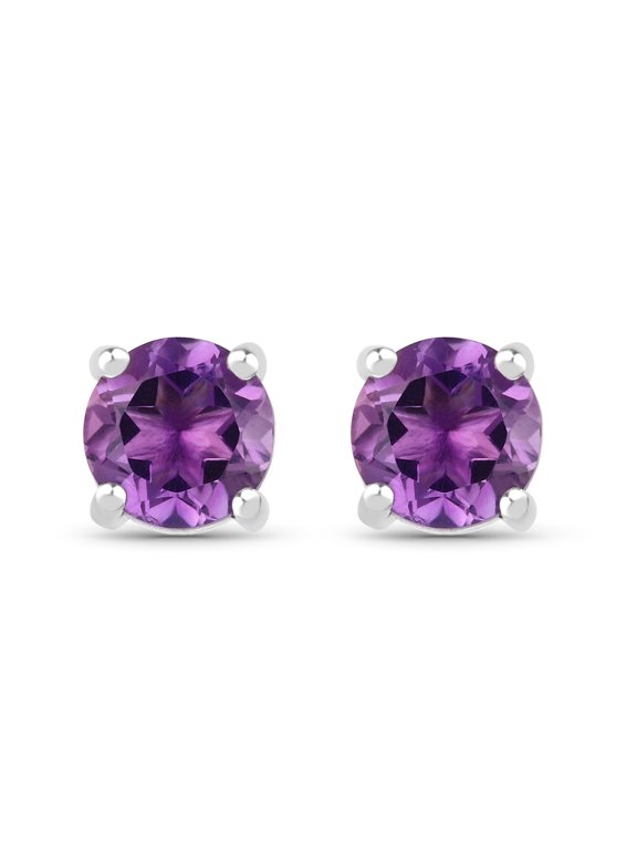 Stud Round Purple Amethyst Gemstone Earrings 8 ct.925 Sterling, Sterling Silver For Women