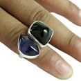 thumbnail image 1 of Amethyst & Black Obsidian Natural Beautiful Ring, 925 Sterling Silver, Adjustable Ring, Unique Gifts Ring, Statement Ring, Stackable Stacking Ring, Engagement Ring, February Birthstone Size 7, 1 of 5