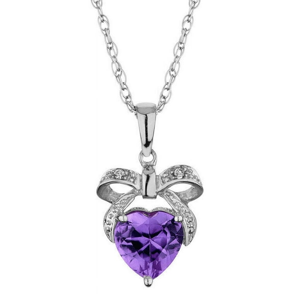 Amethyst Bow And Heart Pendant Necklace in 925 Sterling Silver - Valentines day Necklace For Her