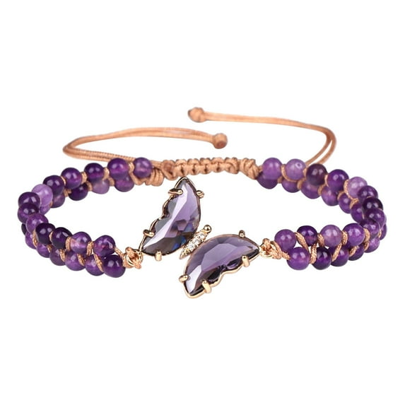 Amethyst Bracelet For Women Anxiety Amethyst Beaded Bracelets Butterfly Charms Healing Stone Bracelet Adjustment Bracelets Christmas Gifts For Women