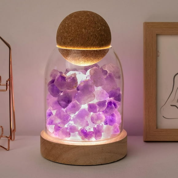 Amethyst Bud Night Lamp 6.3" Natural Healing Crystal Aroma Stone Diffuser Bedside Lamp USB Port 3 Colours Dimming Mode Bedroom Lamp Home Decor
