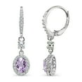 thumbnail image 1 of Amethyst & CZ 7x5mm Oval Halo Leverback Dangle Earrings in 925 Sterling Silver, 1 of 3