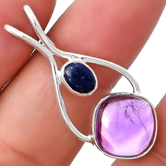 Amethyst Cab - Brazil & Lapis Lazuli 925 Sterling Silver Pendant Jewelry P-1038 SDP128243