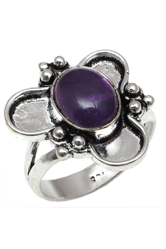 Amethyst Cabochon Gemstone Handmade Mother's Day Jewelry Rings "9"